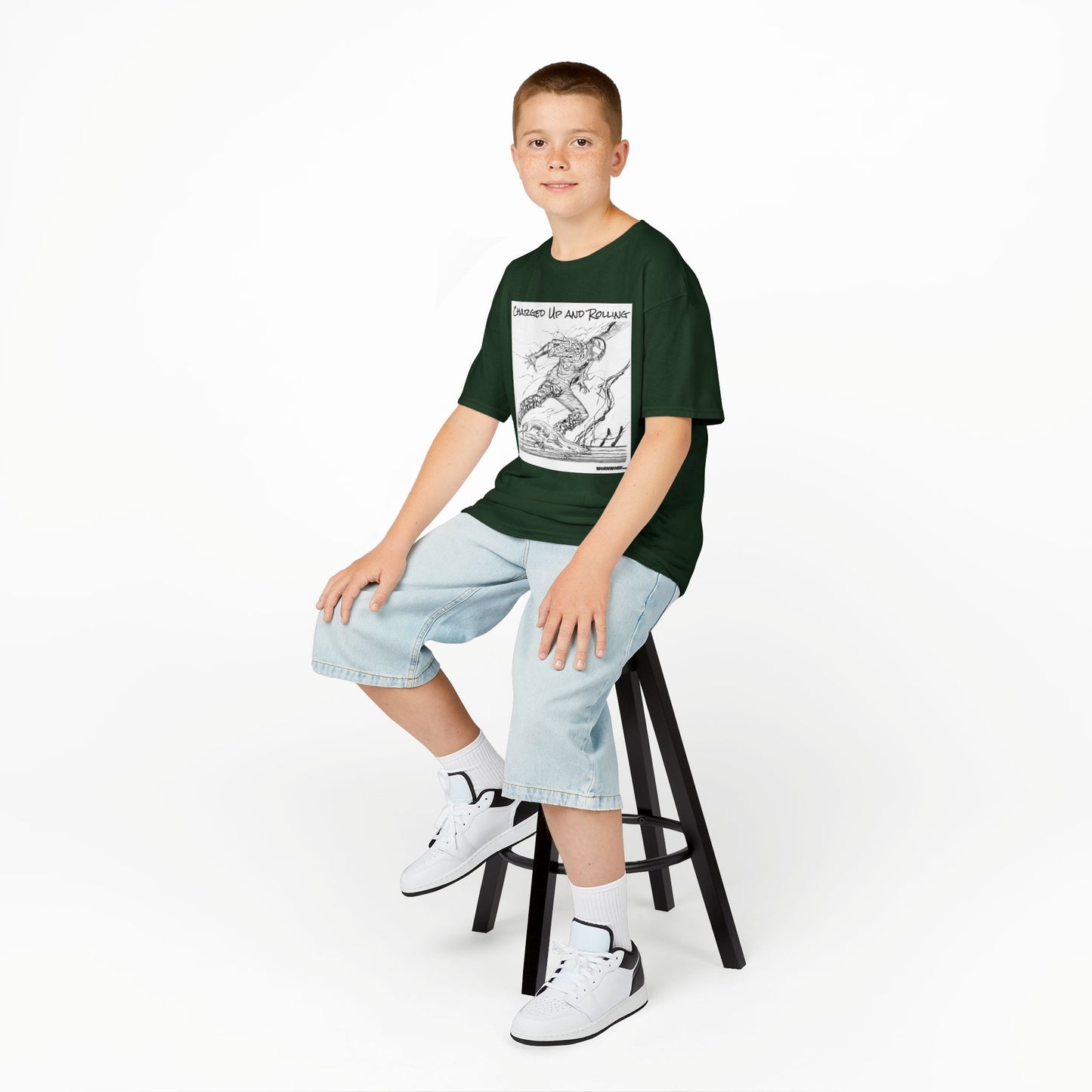 WORNWORD Kids™ Youth Mid-Weight Tee - Lightning Bolt "Charged Up and Rolling!"