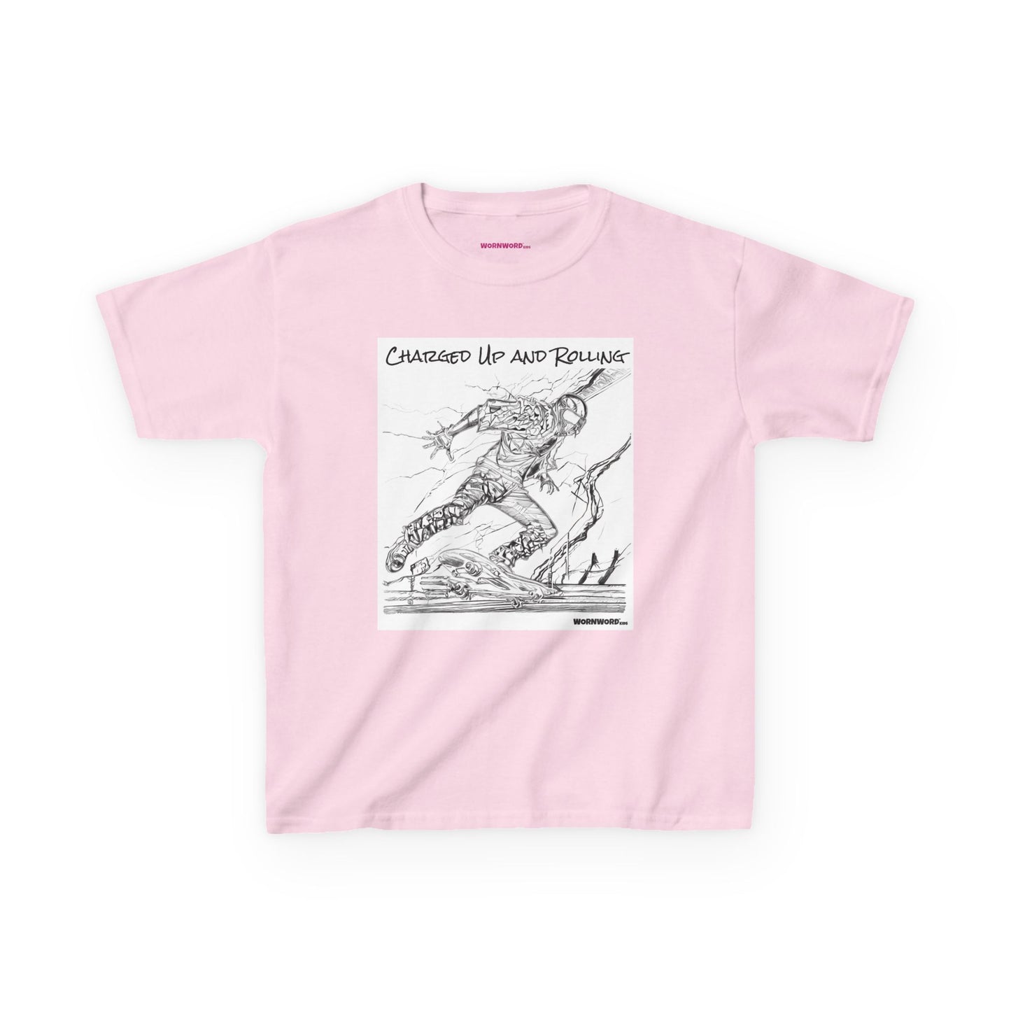 WORNWORD Kids™ Youth Mid-Weight Tee - Lightning Bolt "Charged Up and Rolling!"