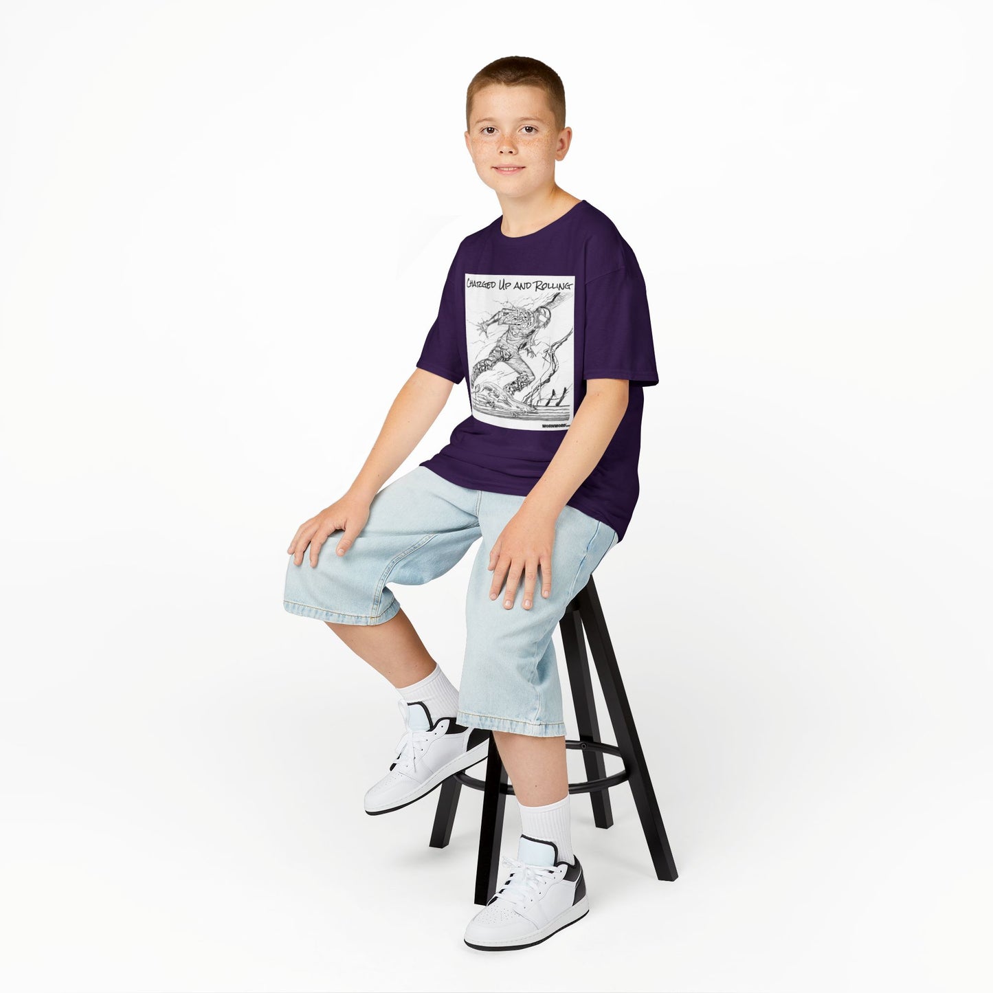 WORNWORD Kids™ Youth Mid-Weight Tee - Lightning Bolt "Charged Up and Rolling!"