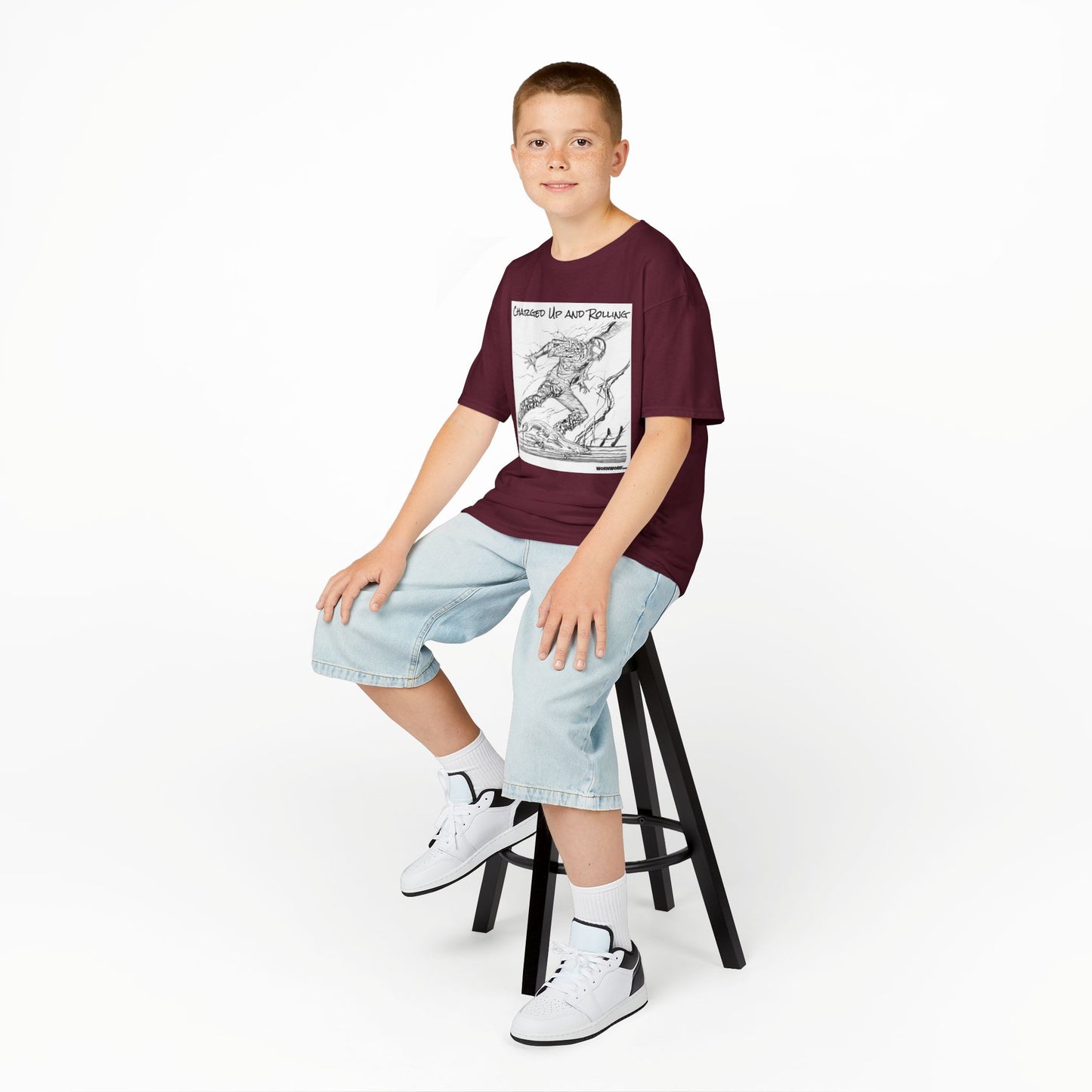 WORNWORD Kids™ Youth Mid-Weight Tee - Lightning Bolt "Charged Up and Rolling!"