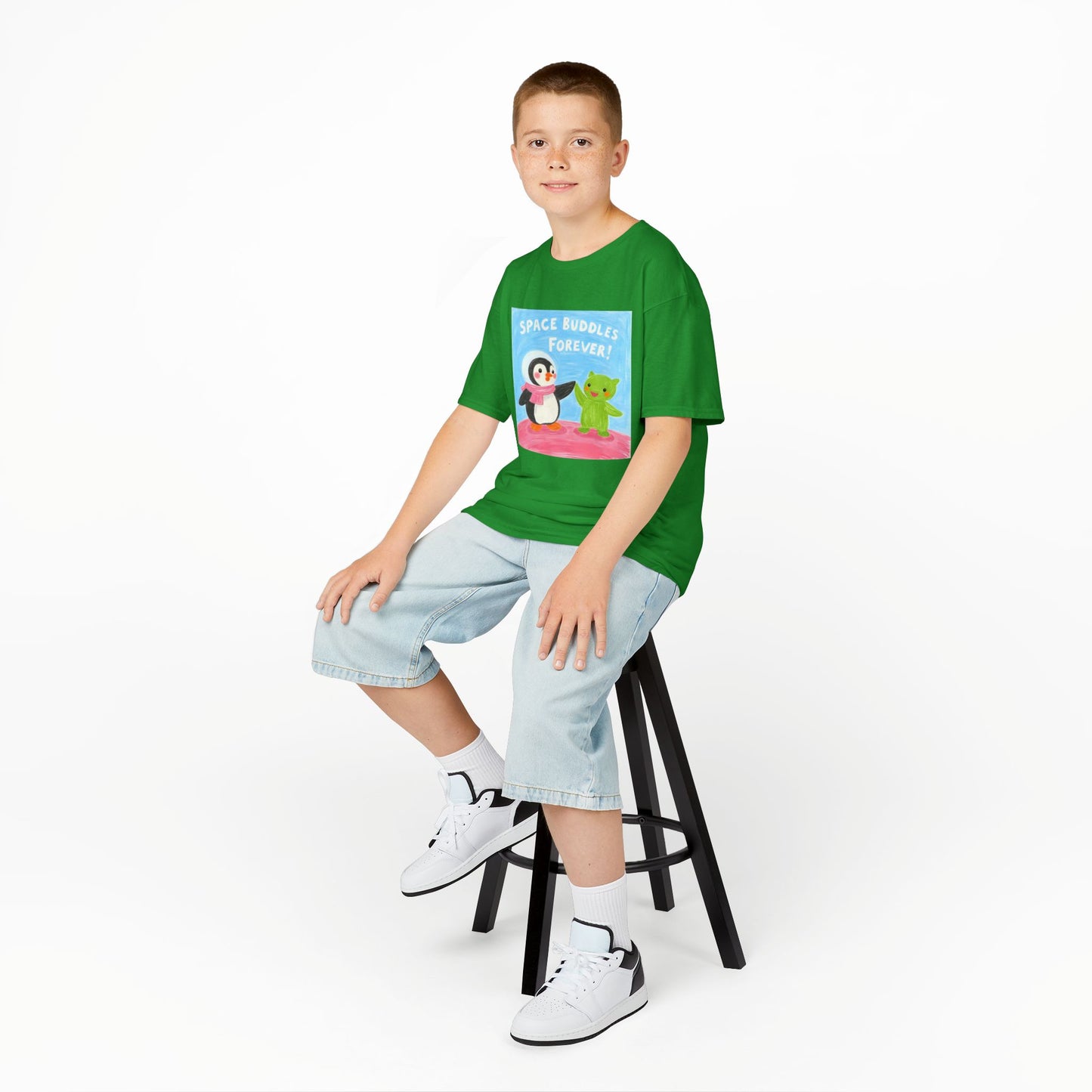 WORNWORD Kids Mid-Weight Tee - Penguin "Space Buddies Forever!"