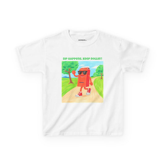 WORNWORD Kids Mid-Weight Tee - Walking Juice Box “Sip Happens. Keep Rollin’!