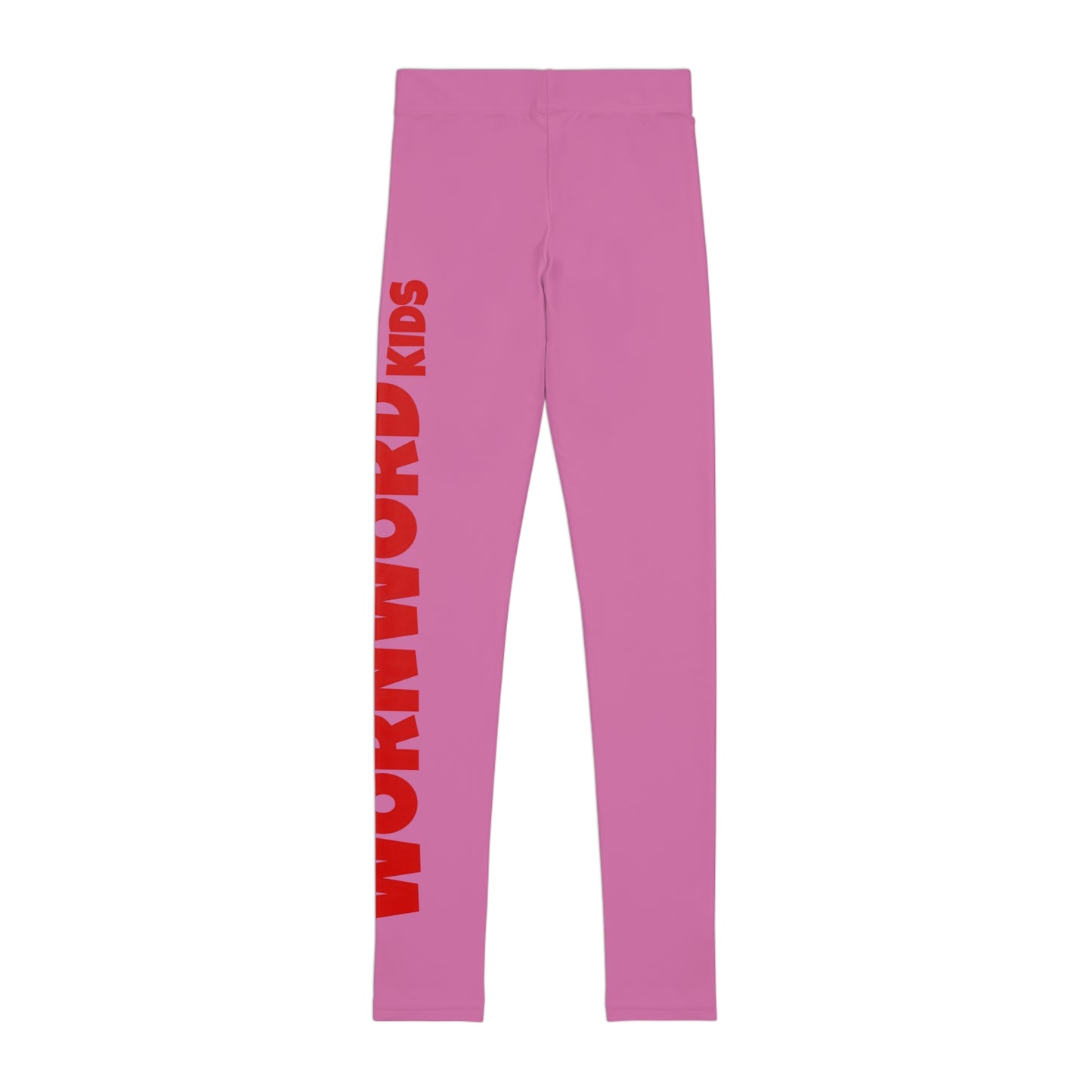 WORNWORD Kids™ ColorVibeZ™ Youth Leggings - Pink with Red Script