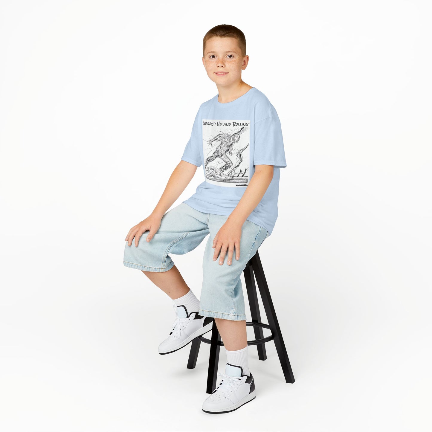 WORNWORD Kids™ Youth Mid-Weight Tee - Lightning Bolt "Charged Up and Rolling!"