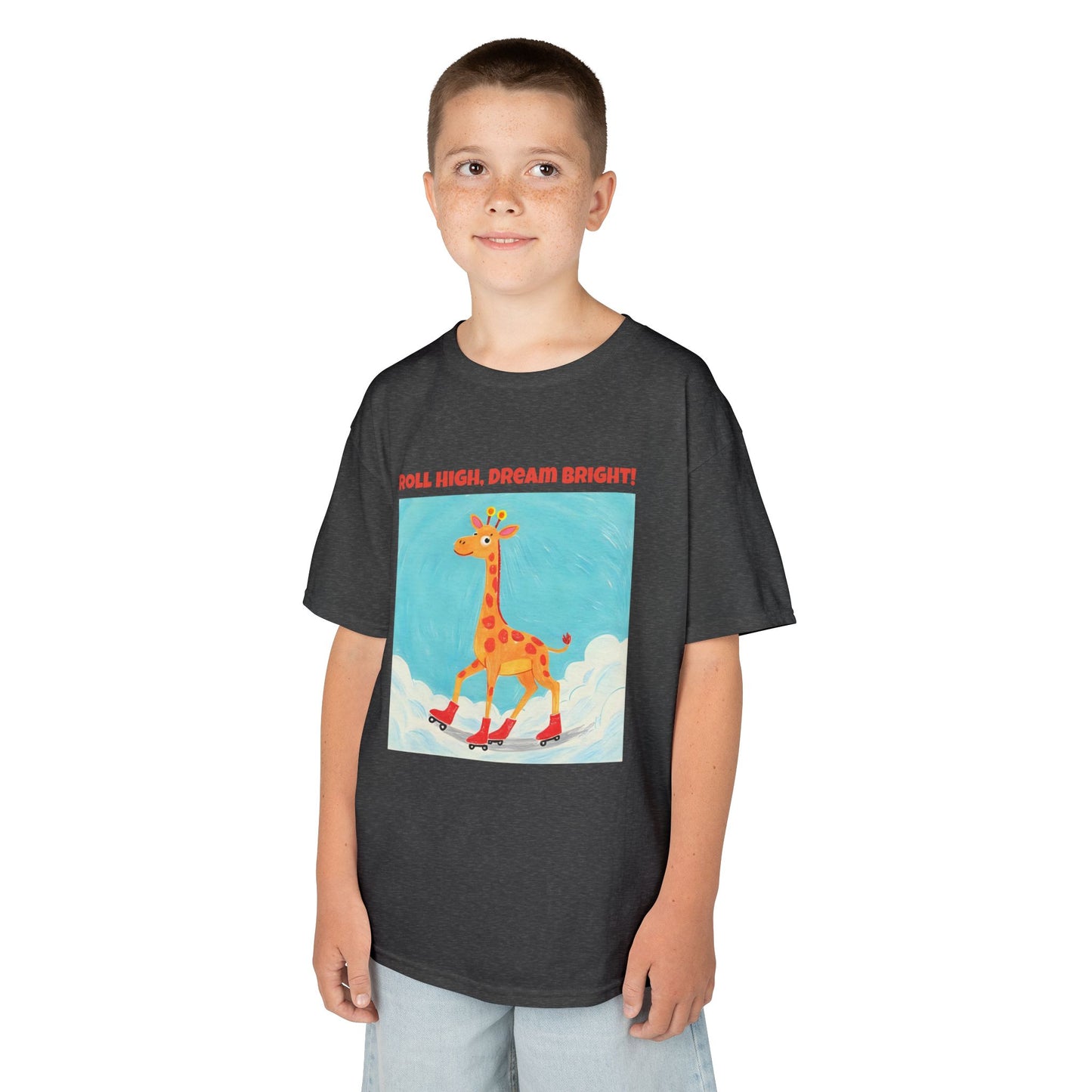 WORNWORD Kids Mid-Weight Tee - Giraffe "Roll High. Dream Bright!"