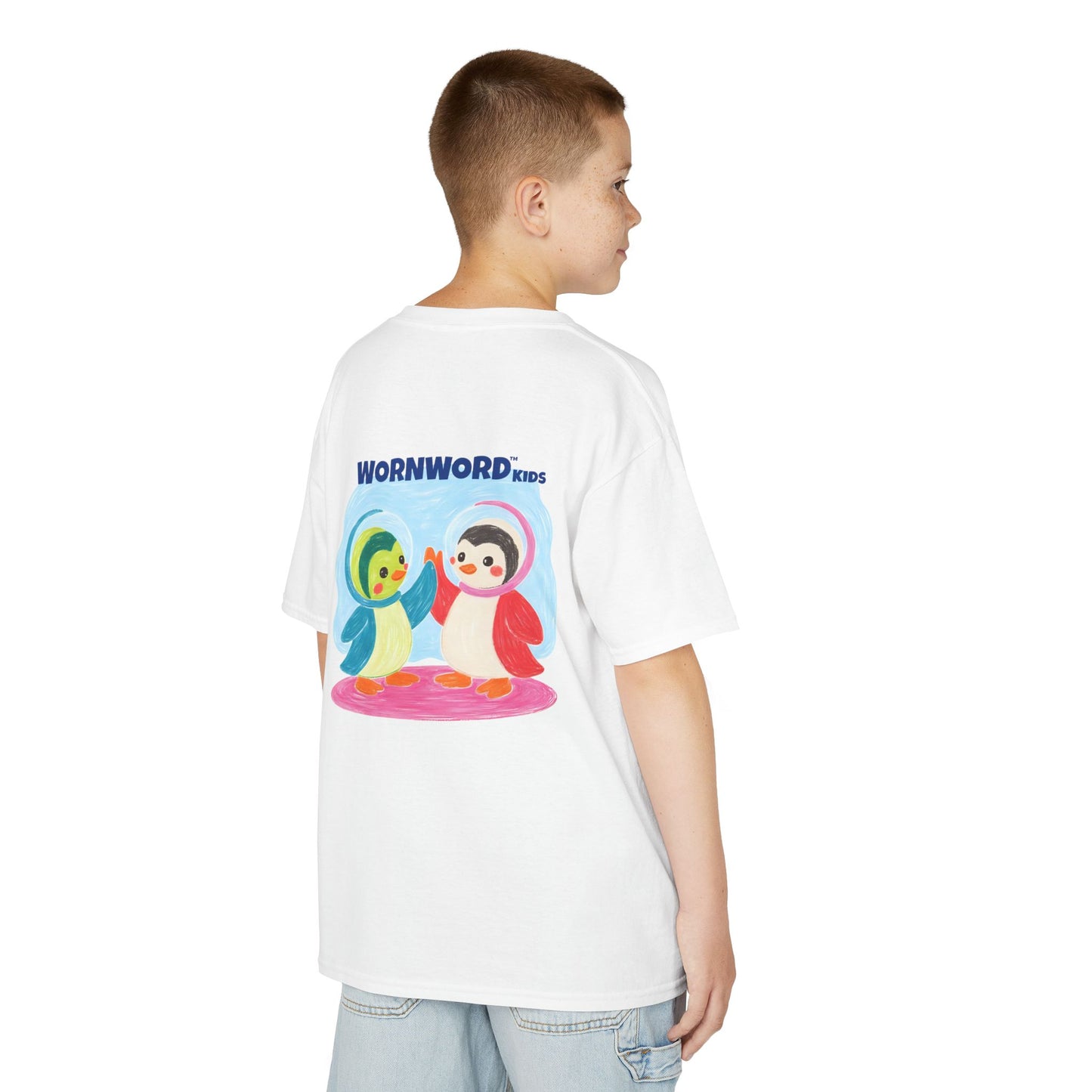 WORNWORD Kids Mid-Weight Tee - Penguin "Space Buddies Forever!"