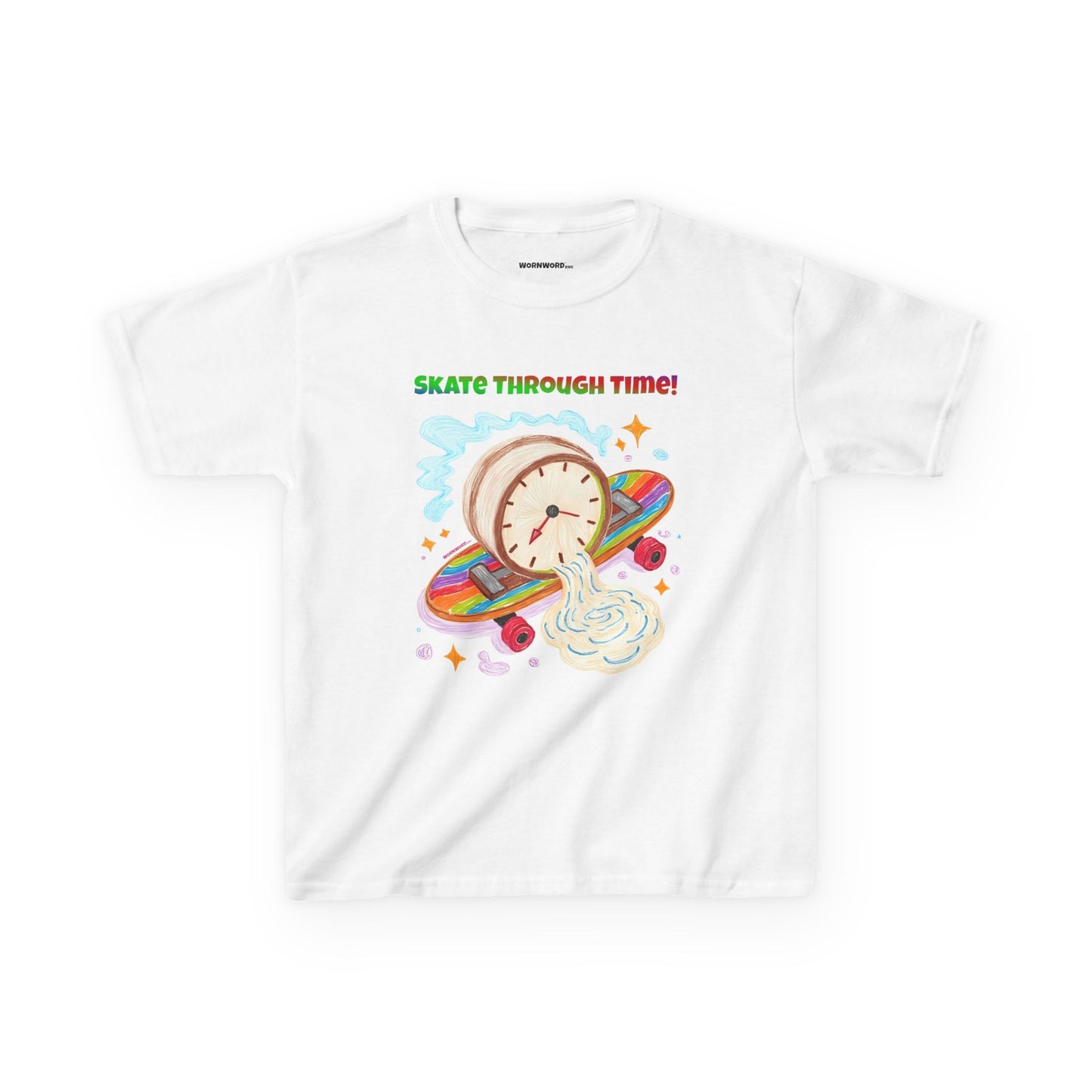 WORNWORD Kids Mid-Weight Tee - Melting Clock “Skate Through Time!”