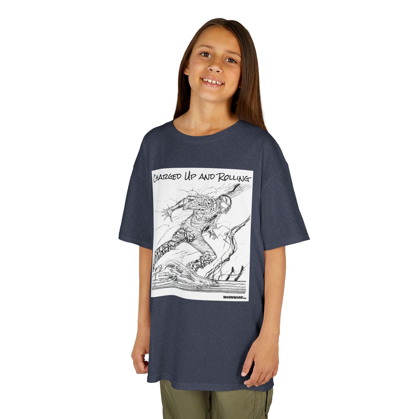 WORNWORD Kids™ Youth Mid-Weight Tee - Lightning Bolt "Charged Up and Rolling!"