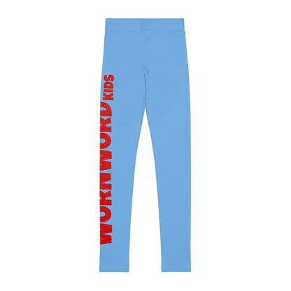 WORNWORD Kids™ ColorVibeZ™ Youth Leggings - Blue with Red Script