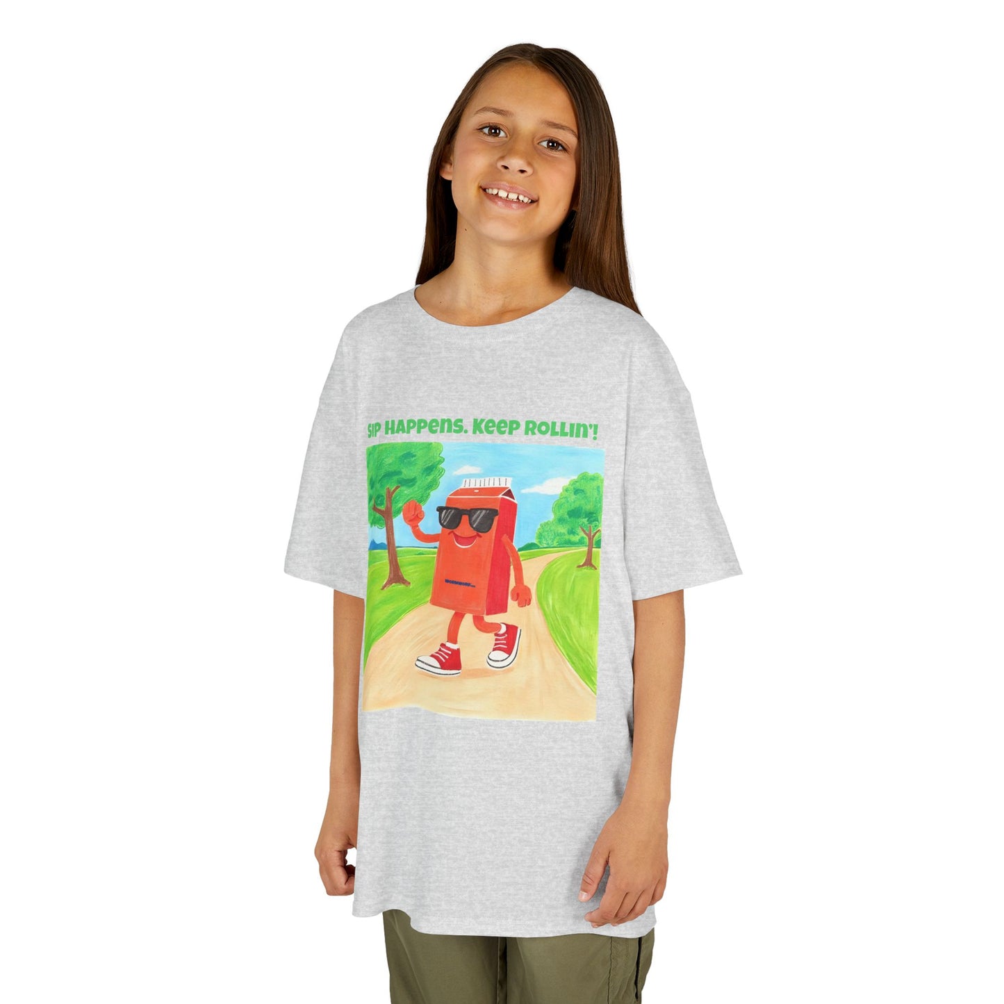WORNWORD Kids Mid-Weight Tee - Walking Juice Box “Sip Happens. Keep Rollin’!