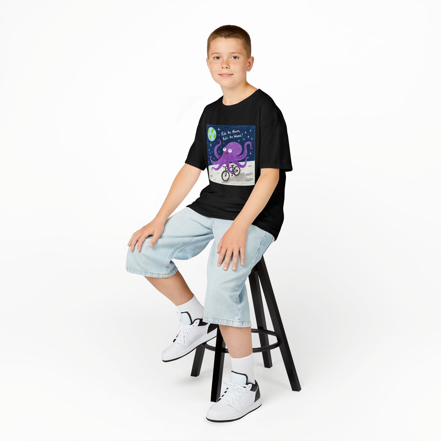 WORNWORD Kids Mid-Weight Tee - Octopus "Ride the Moon. Rule the Waves!"