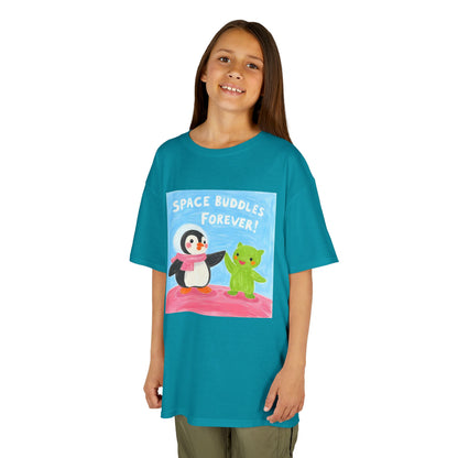 WORNWORD Kids Mid-Weight Tee - Penguin "Space Buddies Forever!"