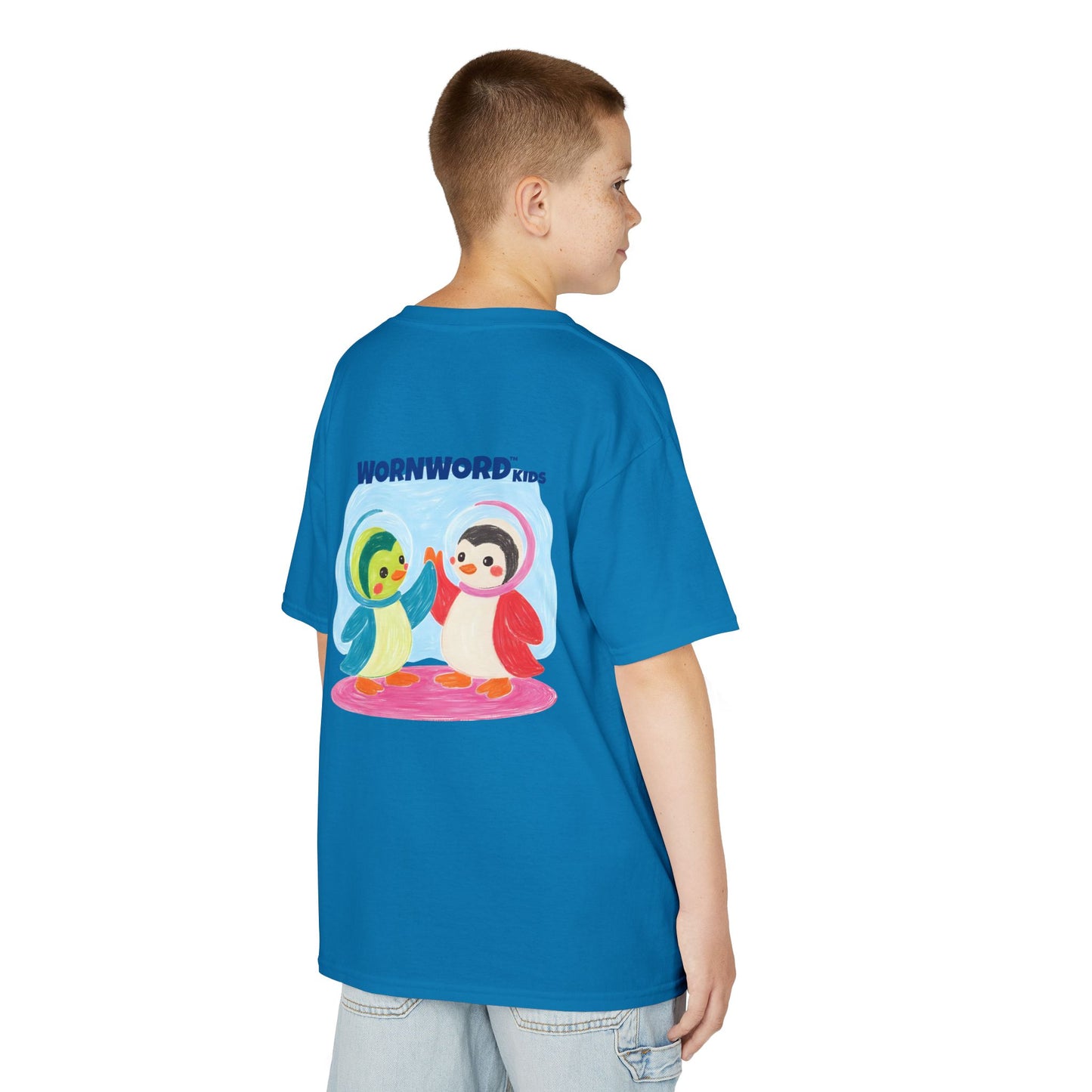 WORNWORD Kids Mid-Weight Tee - Penguin "Space Buddies Forever!"