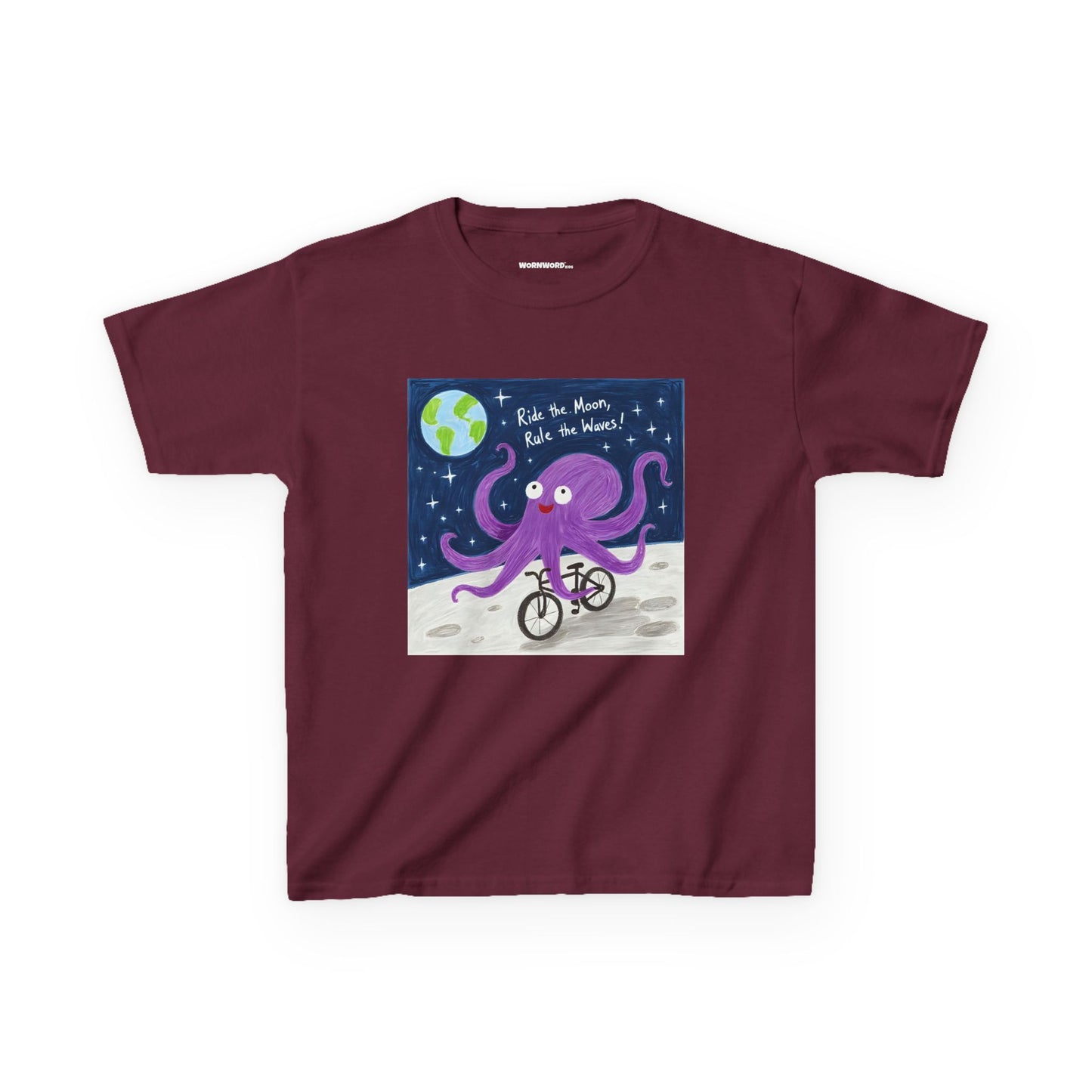 WORNWORD Kids Mid-Weight Tee - Octopus "Ride the Moon. Rule the Waves!"