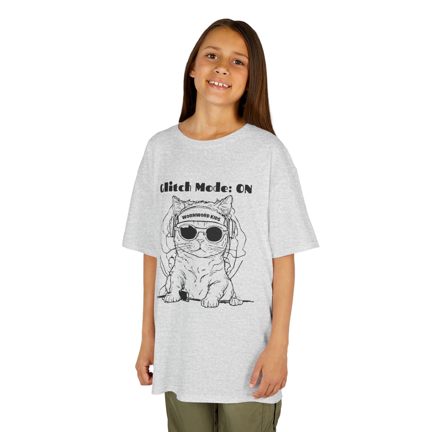 WORNWORD Kids™ Youth Mid-Weight Tee - Cyber Cat "Glitch Mode: On"