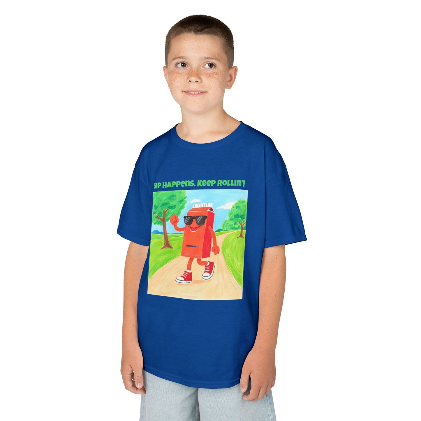 WORNWORD Kids Mid-Weight Tee - Walking Juice Box “Sip Happens. Keep Rollin’!