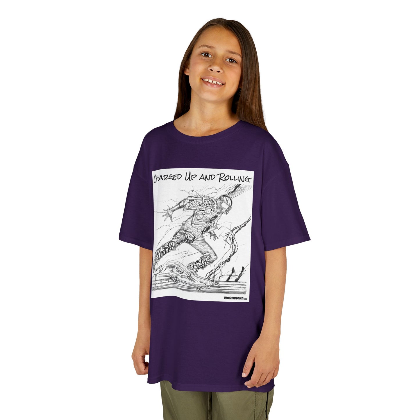 WORNWORD Kids™ Youth Mid-Weight Tee - Lightning Bolt "Charged Up and Rolling!"