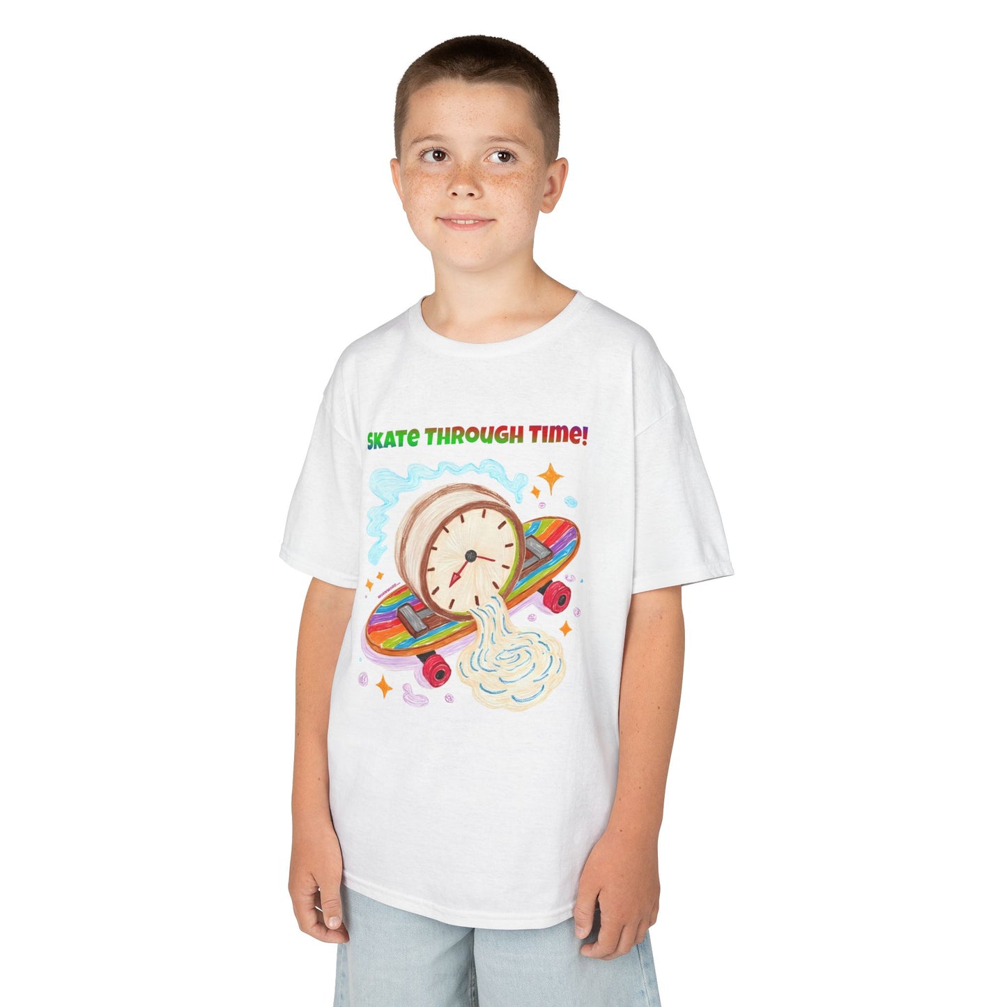 WORNWORD Kids Mid-Weight Tee - Melting Clock “Skate Through Time!”