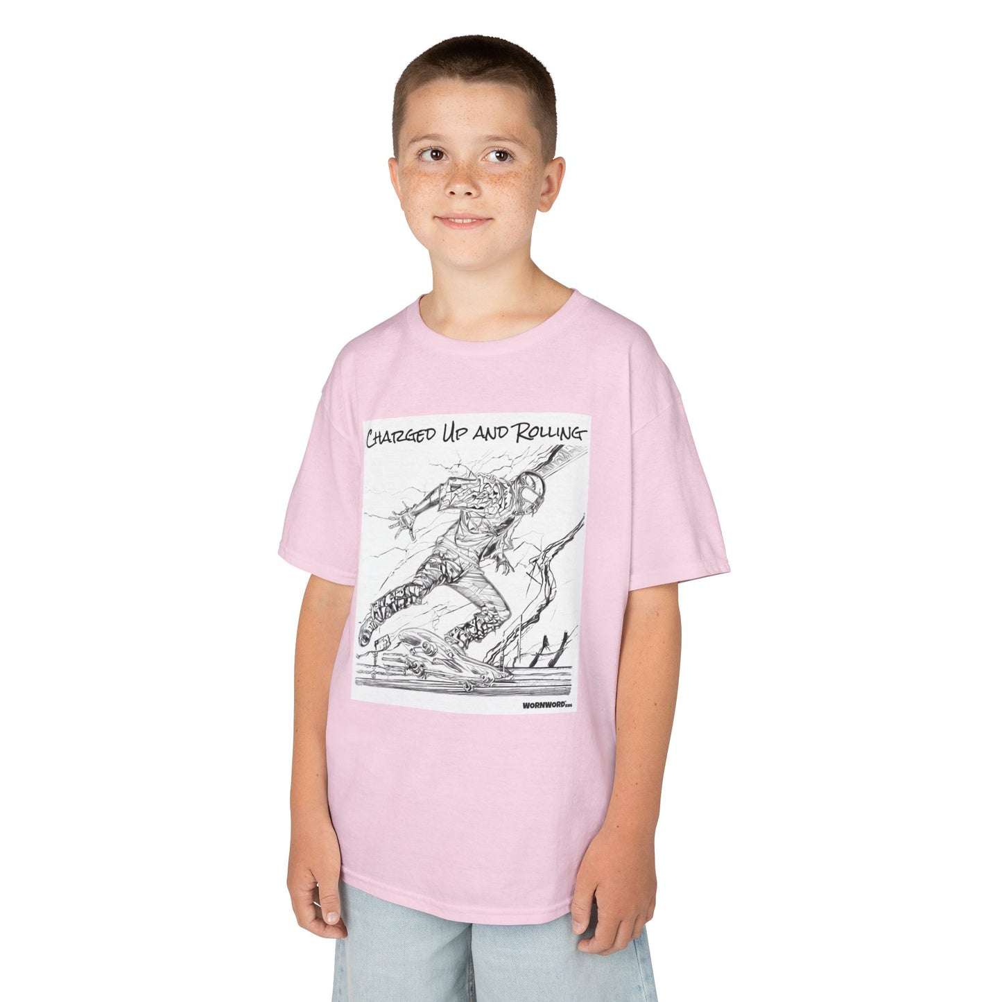 WORNWORD Kids™ Youth Mid-Weight Tee - Lightning Bolt "Charged Up and Rolling!"