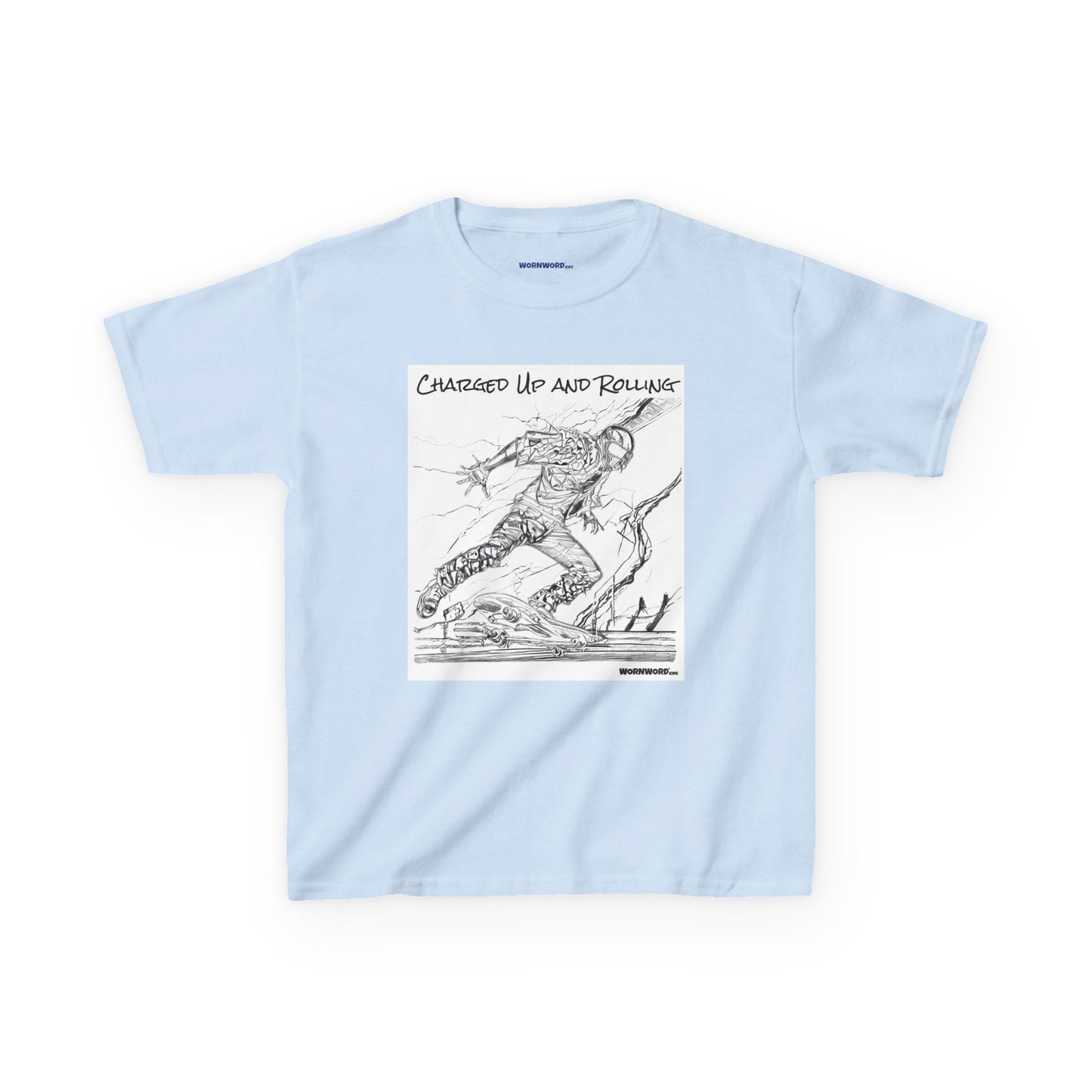 WORNWORD Kids™ Youth Mid-Weight Tee - Lightning Bolt "Charged Up and Rolling!"