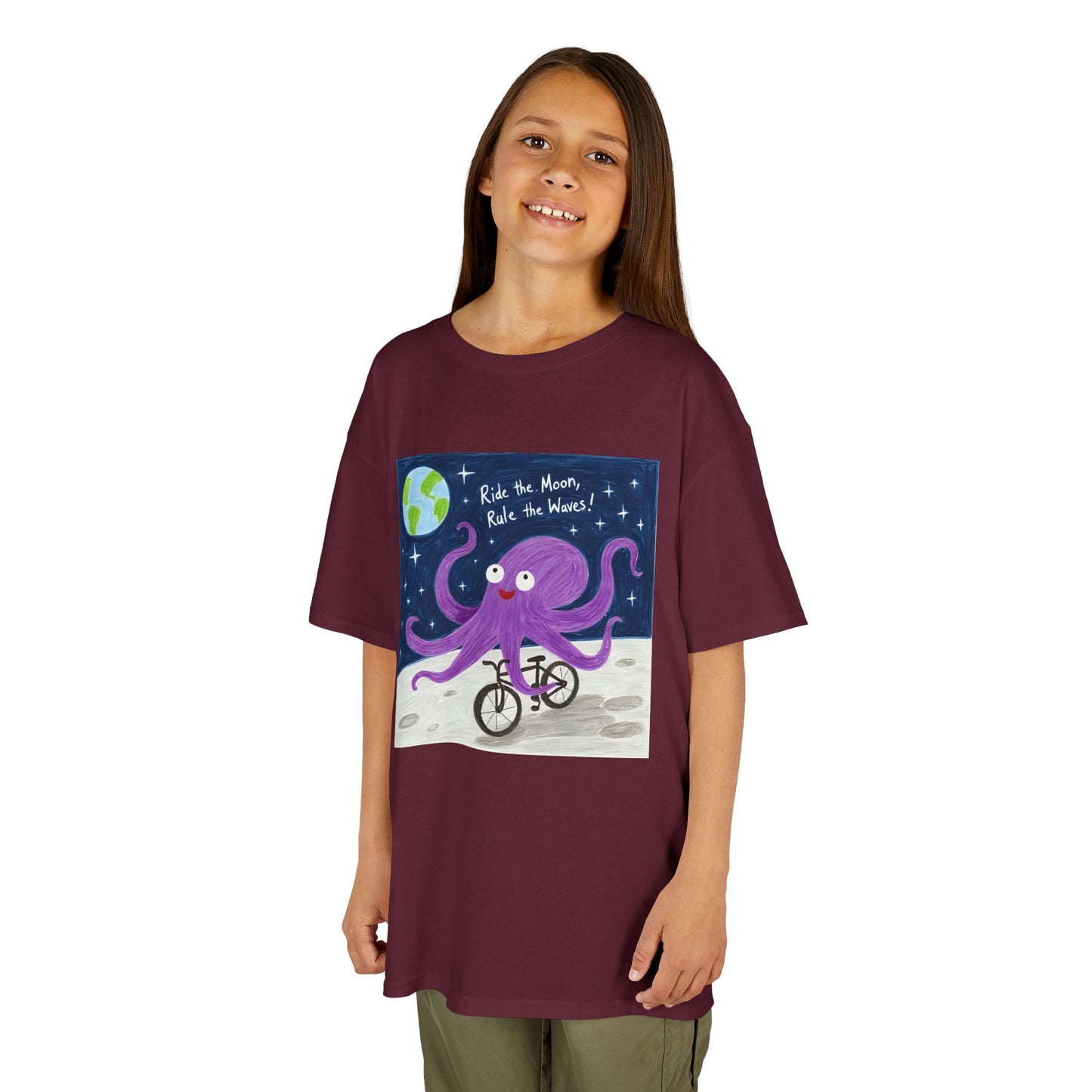 WORNWORD Kids Mid-Weight Tee - Octopus "Ride the Moon. Rule the Waves!"