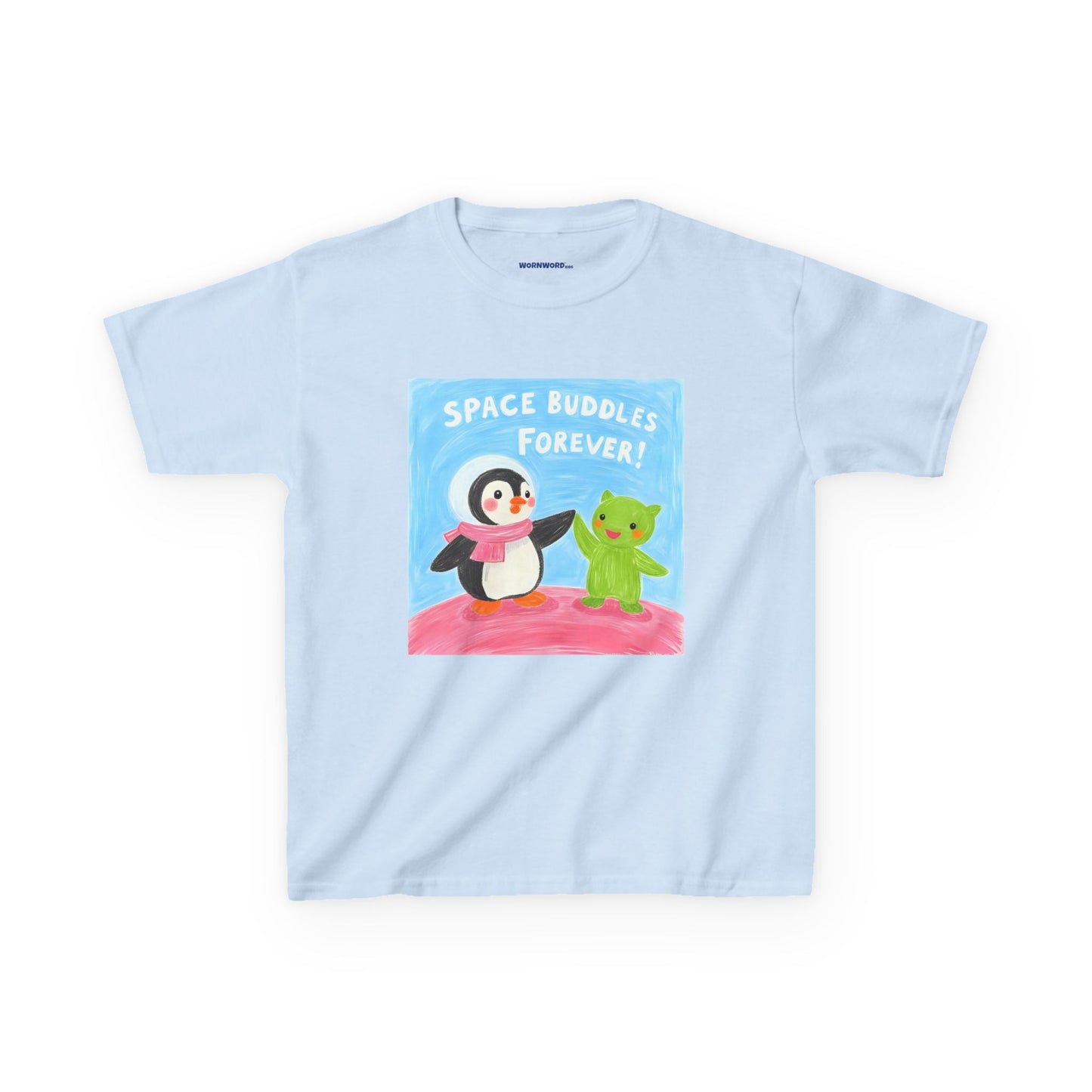 WORNWORD Kids Mid-Weight Tee - Penguin "Space Buddies Forever!"
