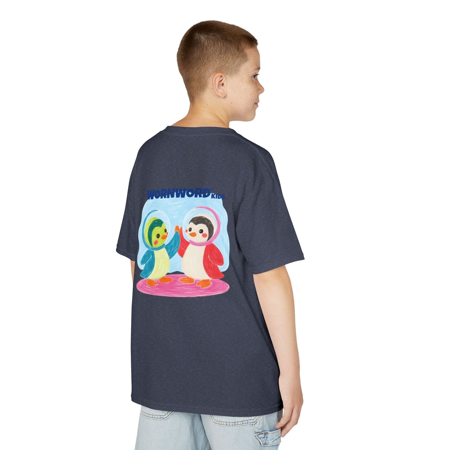 WORNWORD Kids Mid-Weight Tee - Penguin "Space Buddies Forever!"