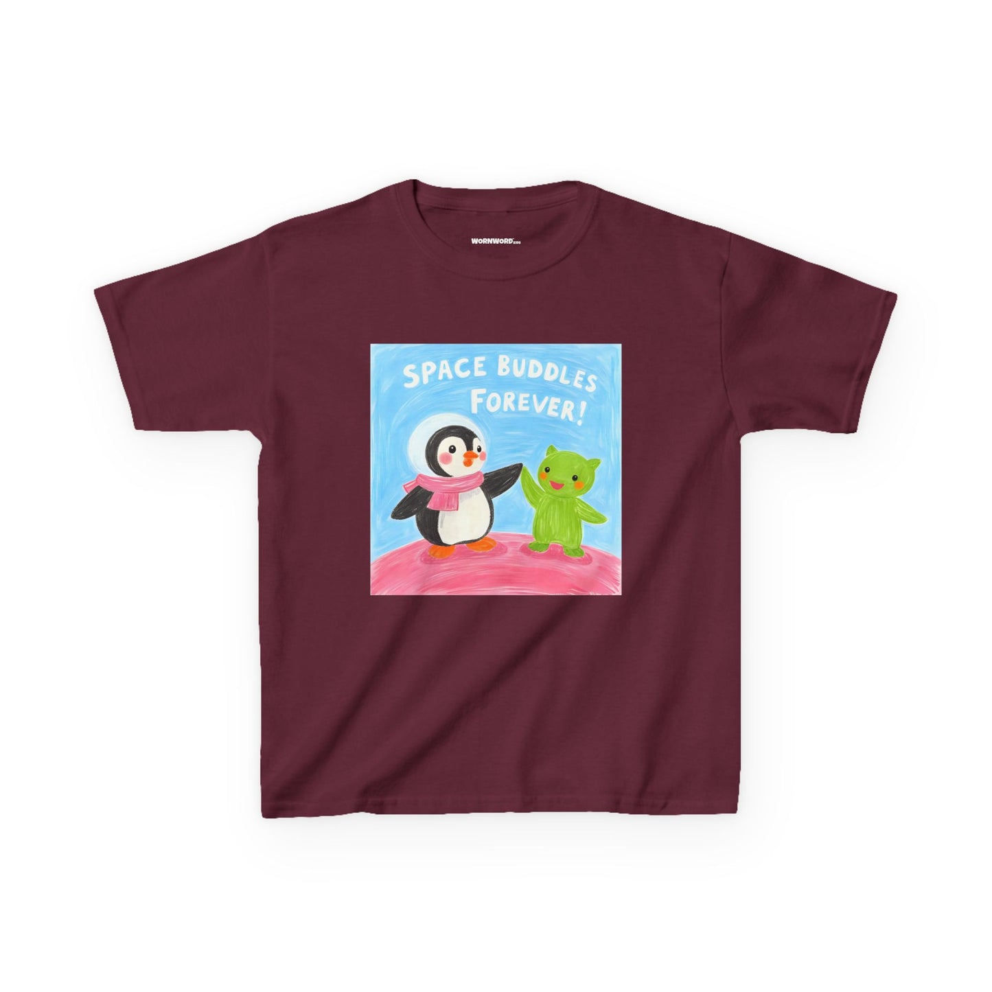 WORNWORD Kids Mid-Weight Tee - Penguin "Space Buddies Forever!"