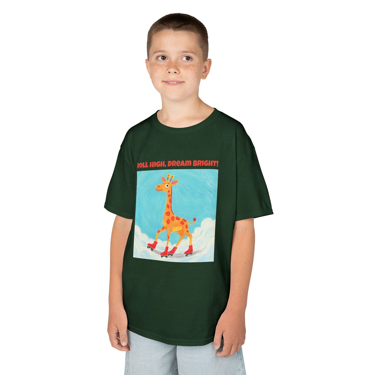 WORNWORD Kids Mid-Weight Tee - Giraffe "Roll High. Dream Bright!"