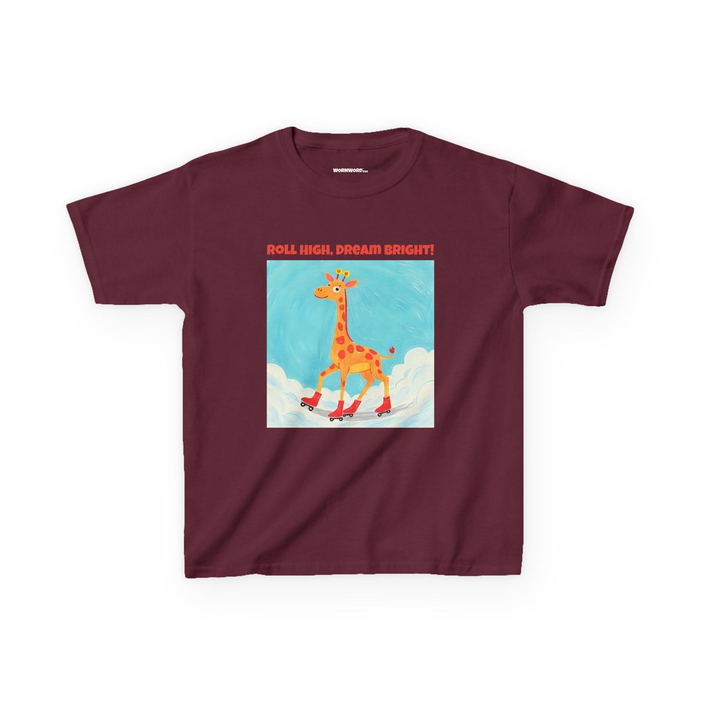 WORNWORD Kids Mid-Weight Tee - Giraffe "Roll High. Dream Bright!"
